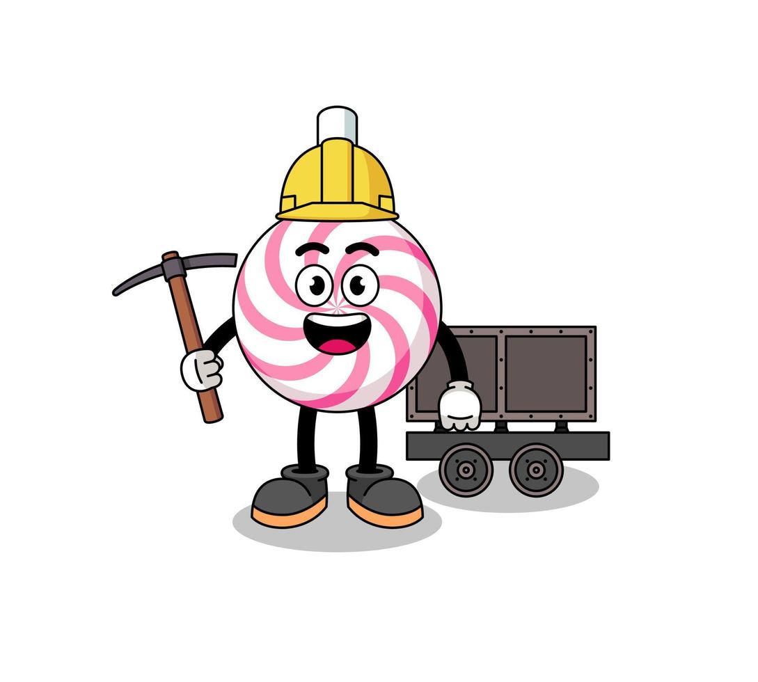 mascotte illustratie van lolly spiral miner vector