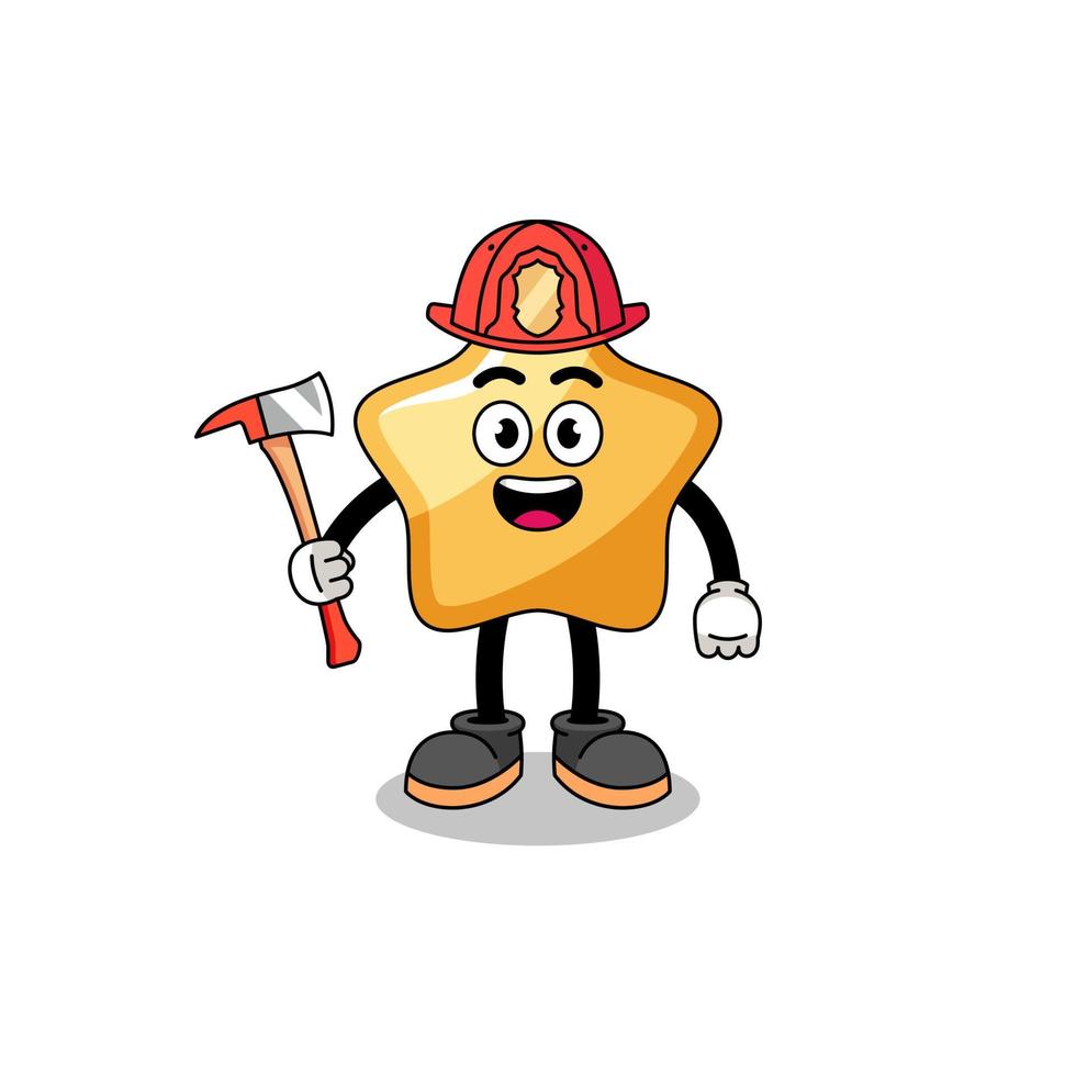 cartoon mascotte van ster brandweerman vector