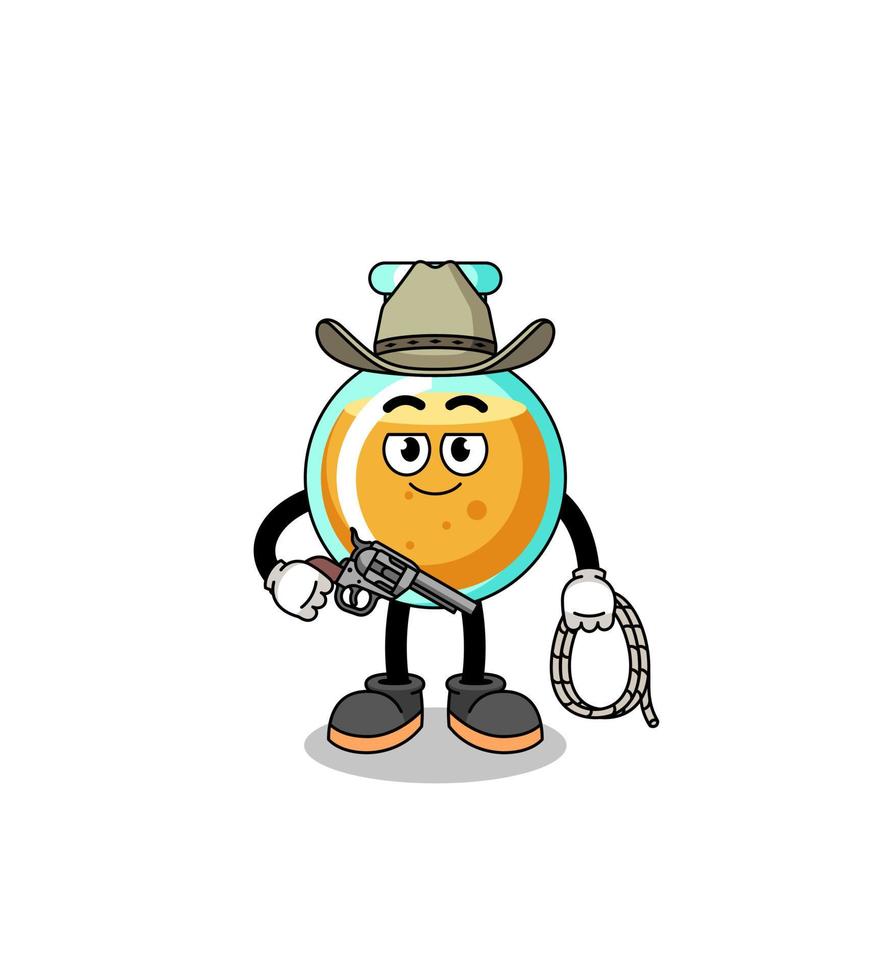 karaktermascotte van laboratoriumbekers als cowboy vector