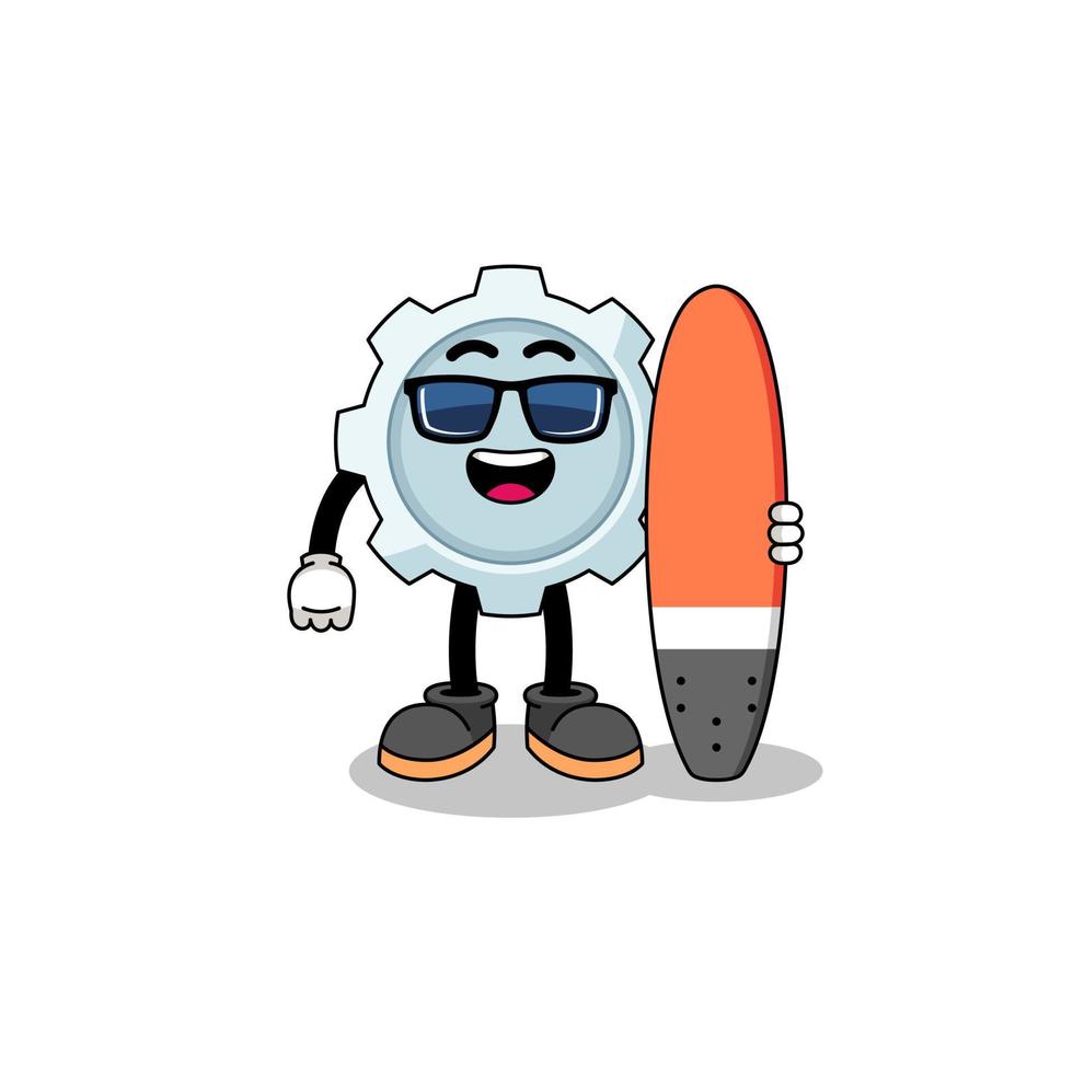 mascotte cartoon van uitrusting als surfer vector
