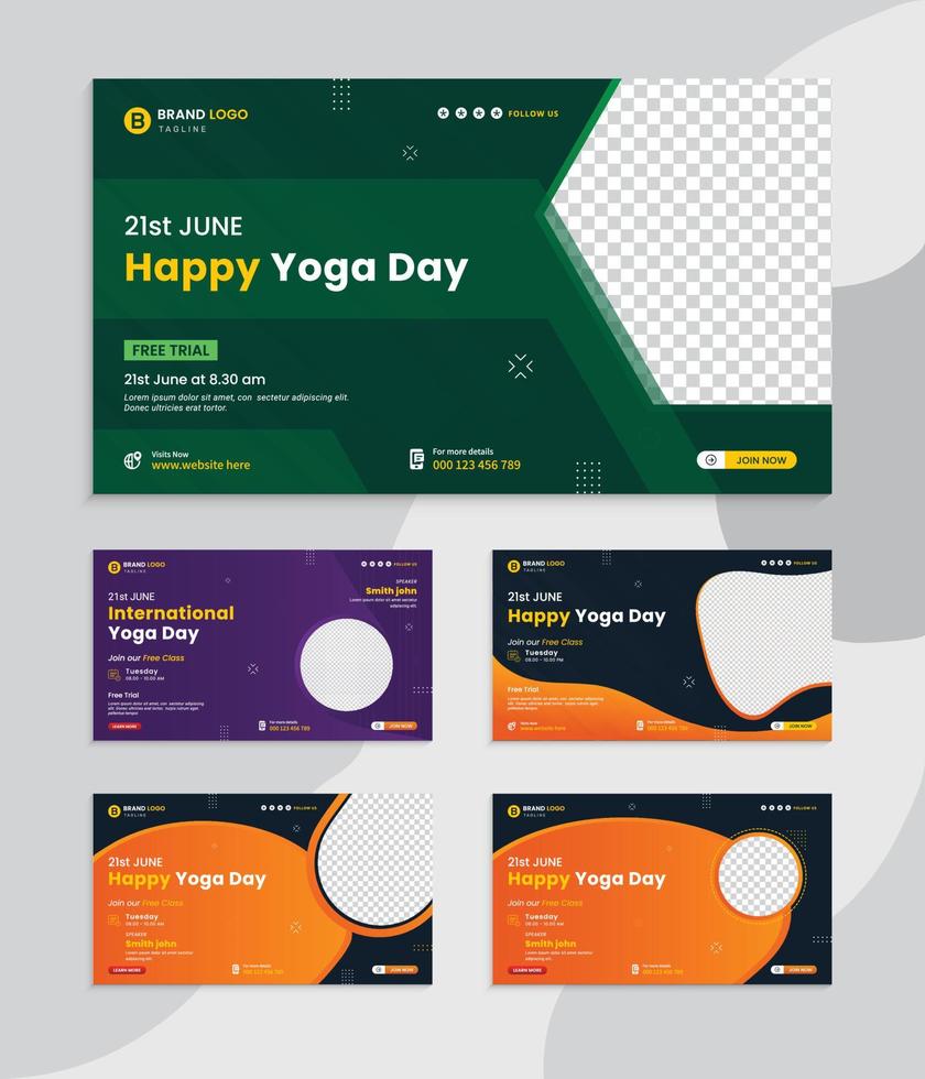 videominiatuur voor internationale yogadag en webbannersetsjabloon. promotiebannerontwerp voor zakelijke workshop. video omslag voor de yogadag. wereld yoga dag banner ontwerp service pro vector. vector