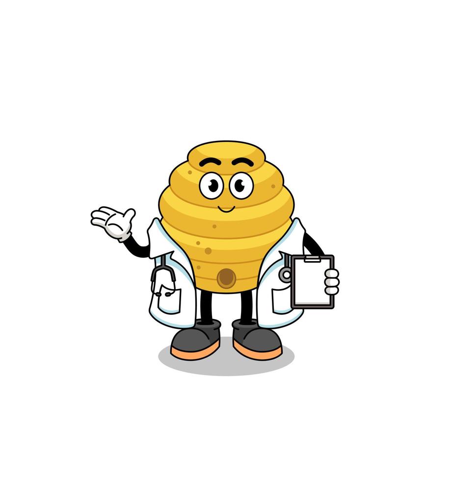 cartoon mascotte van bijenkorf dokter vector
