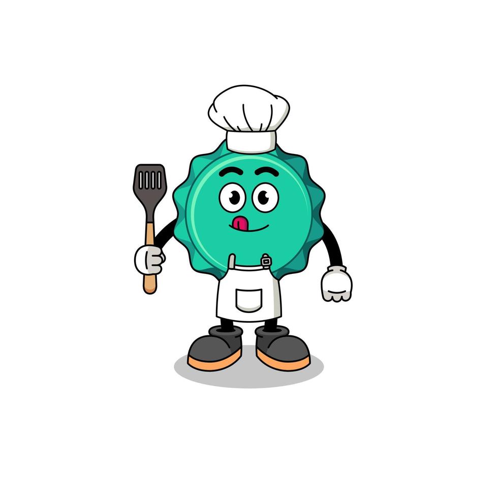 mascotteillustratie van chef-kok met flesdop vector