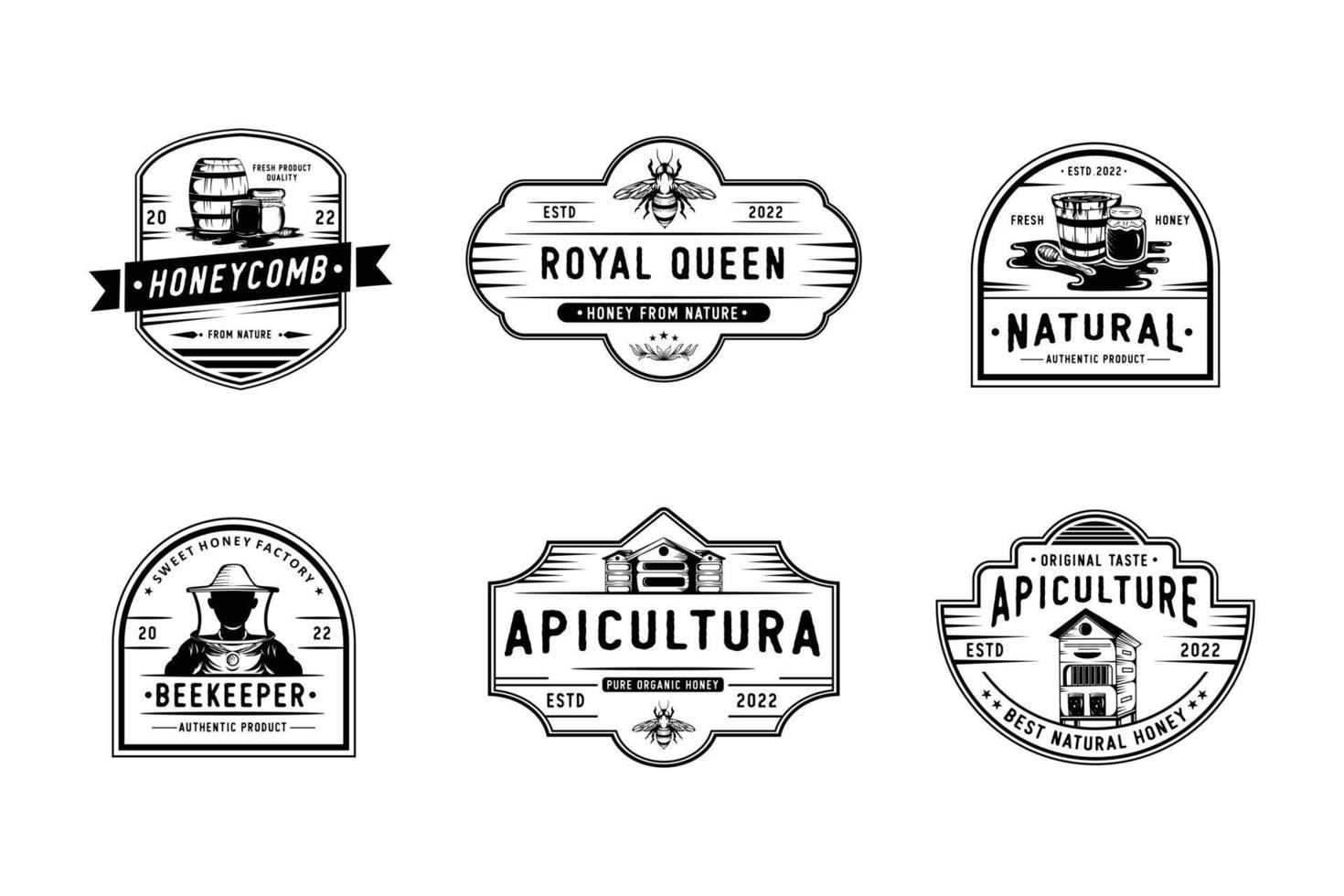 set vintage honing- en bijenlabels, insignes en ontwerpelementen vector