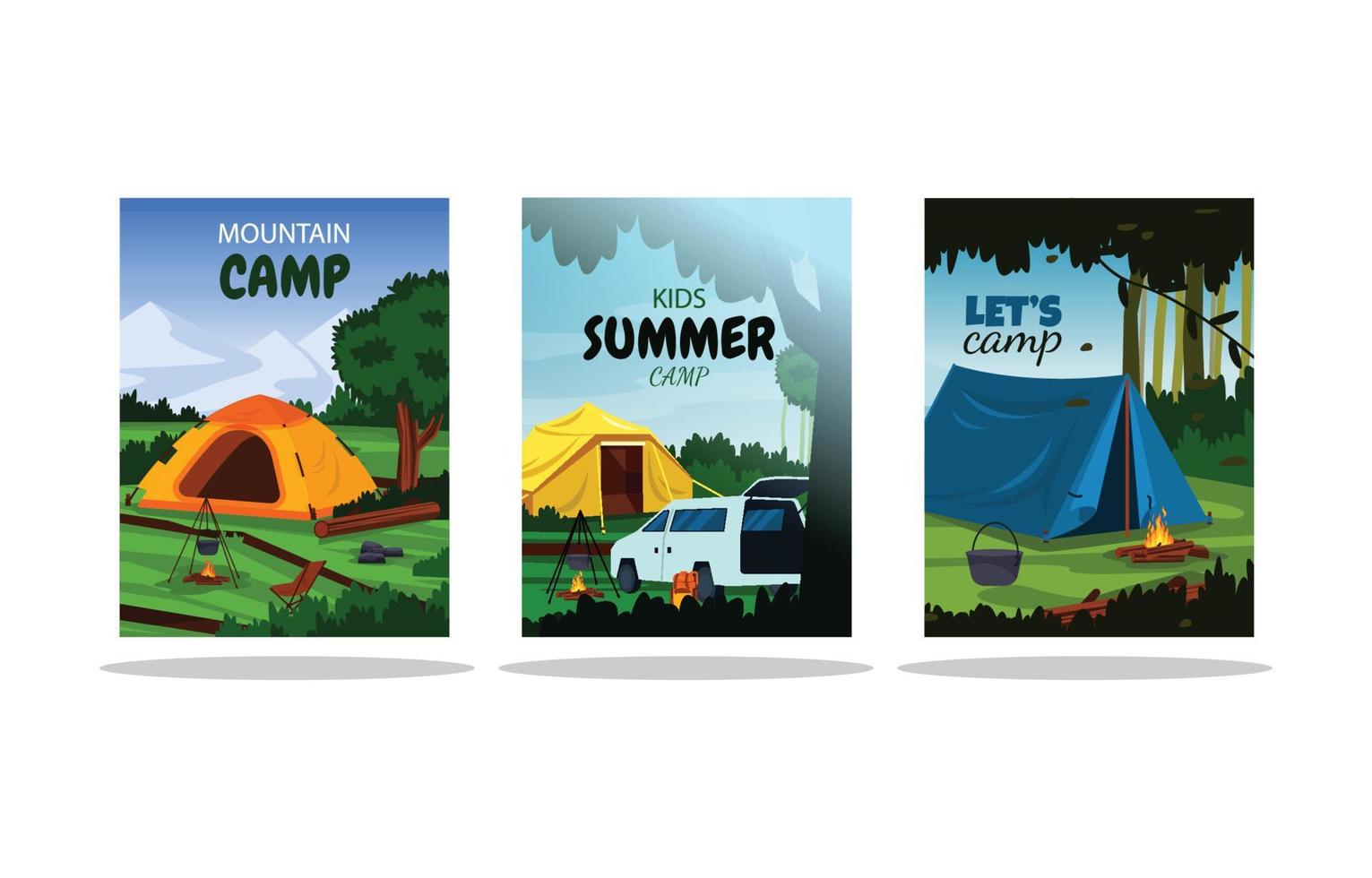 zomertijd camping tent natuur landschap kaartsjabloon vector