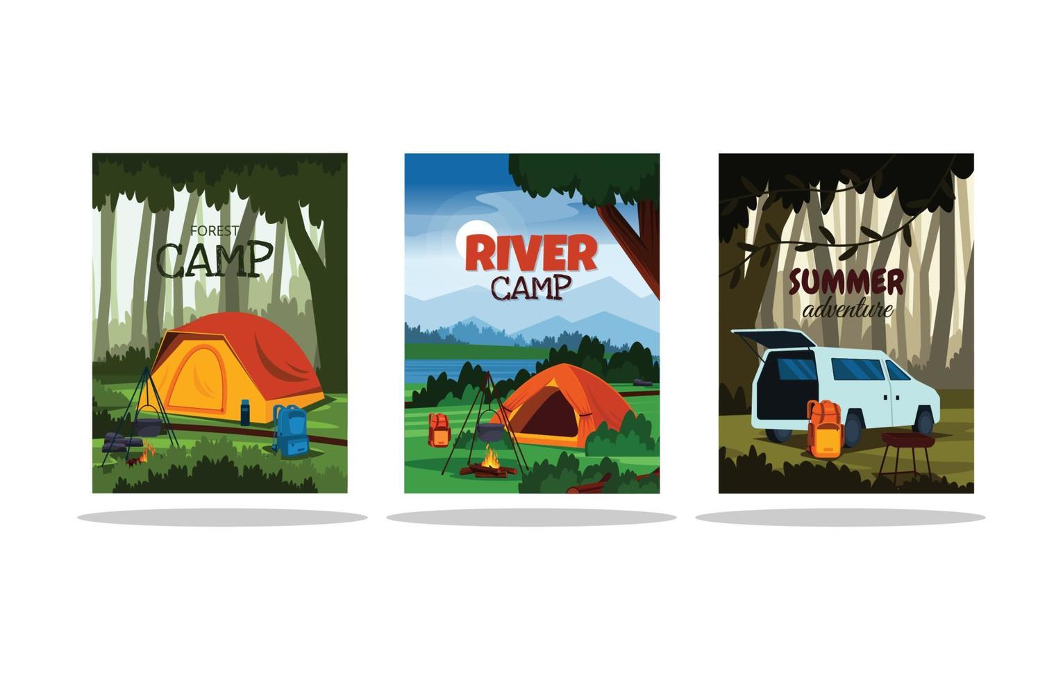 zomertijd camping tent outdoor avontuur kaartsjabloon vector