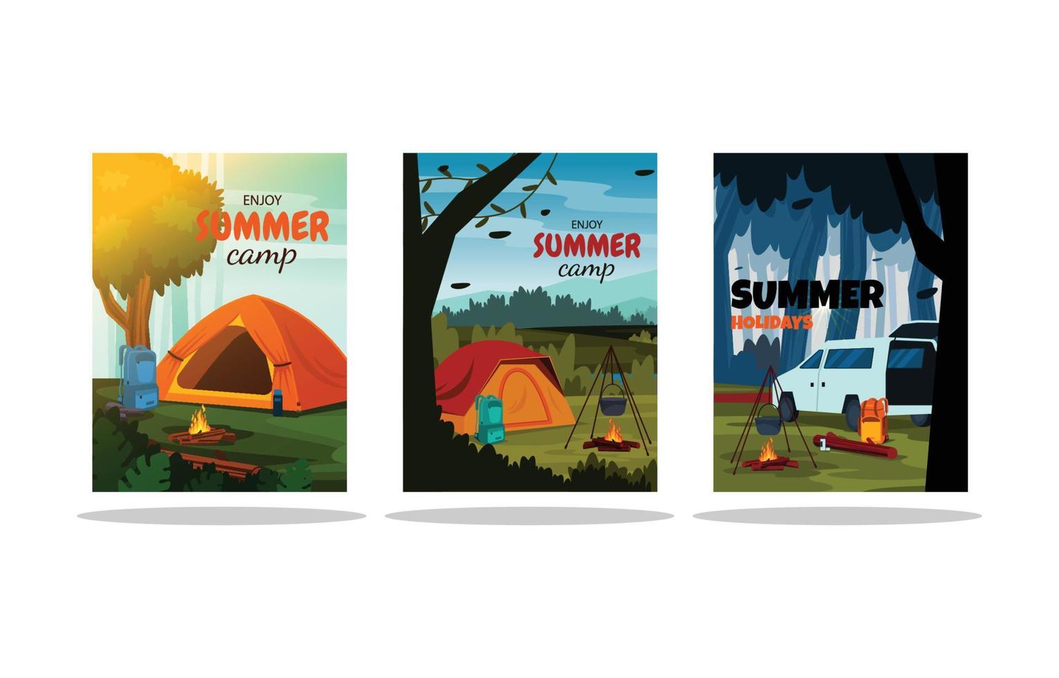 zomertijd camping tent outdoor avontuur kaartsjabloon vector