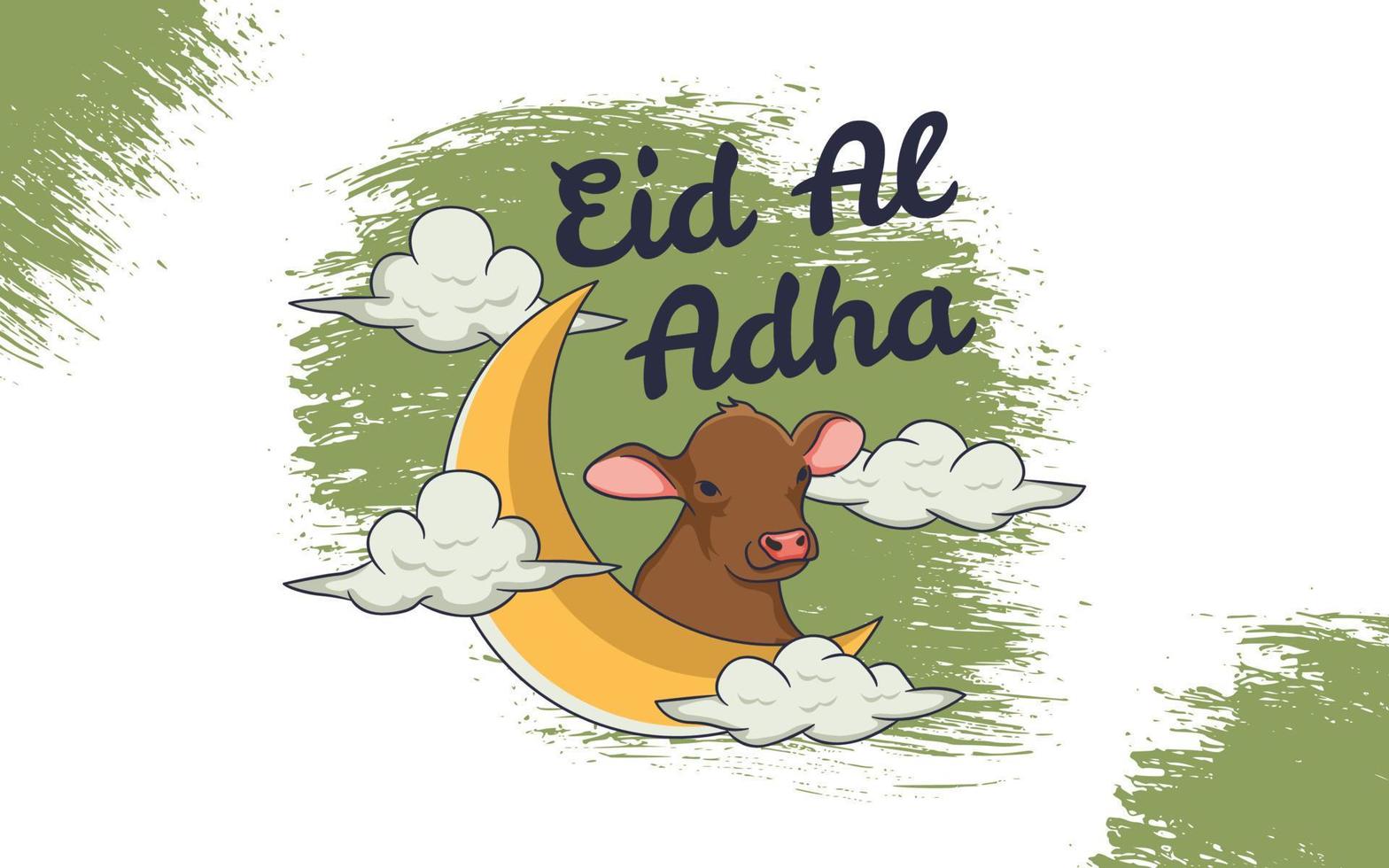 eid al adha met maan, koe en wolkenillustratie vector