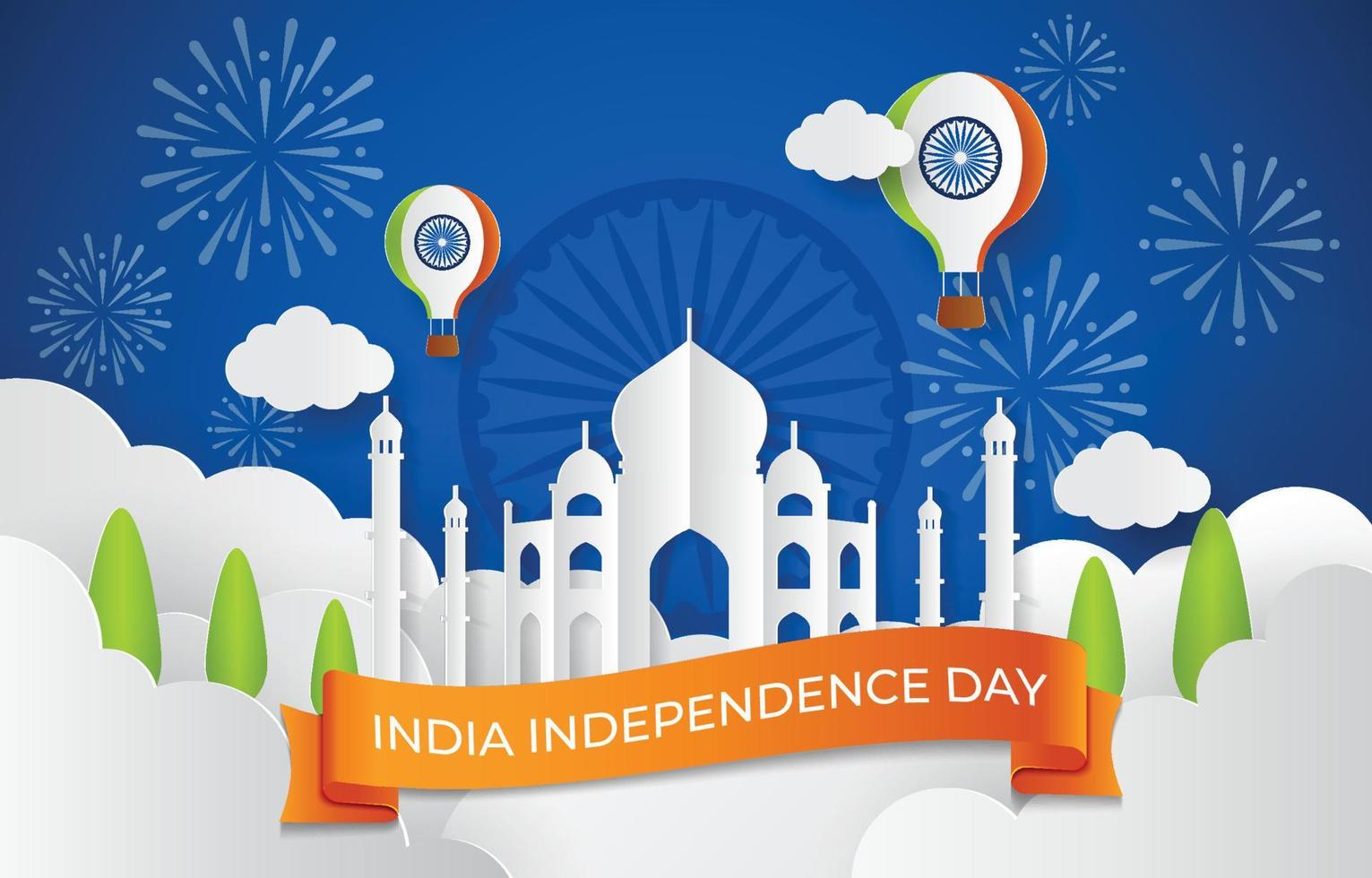 viering van de onafhankelijkheidsdag van india met papercut-ontwerpconcept vector