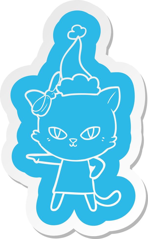 leuke cartoonsticker van een kat die een jurk draagt met een kerstmuts vector