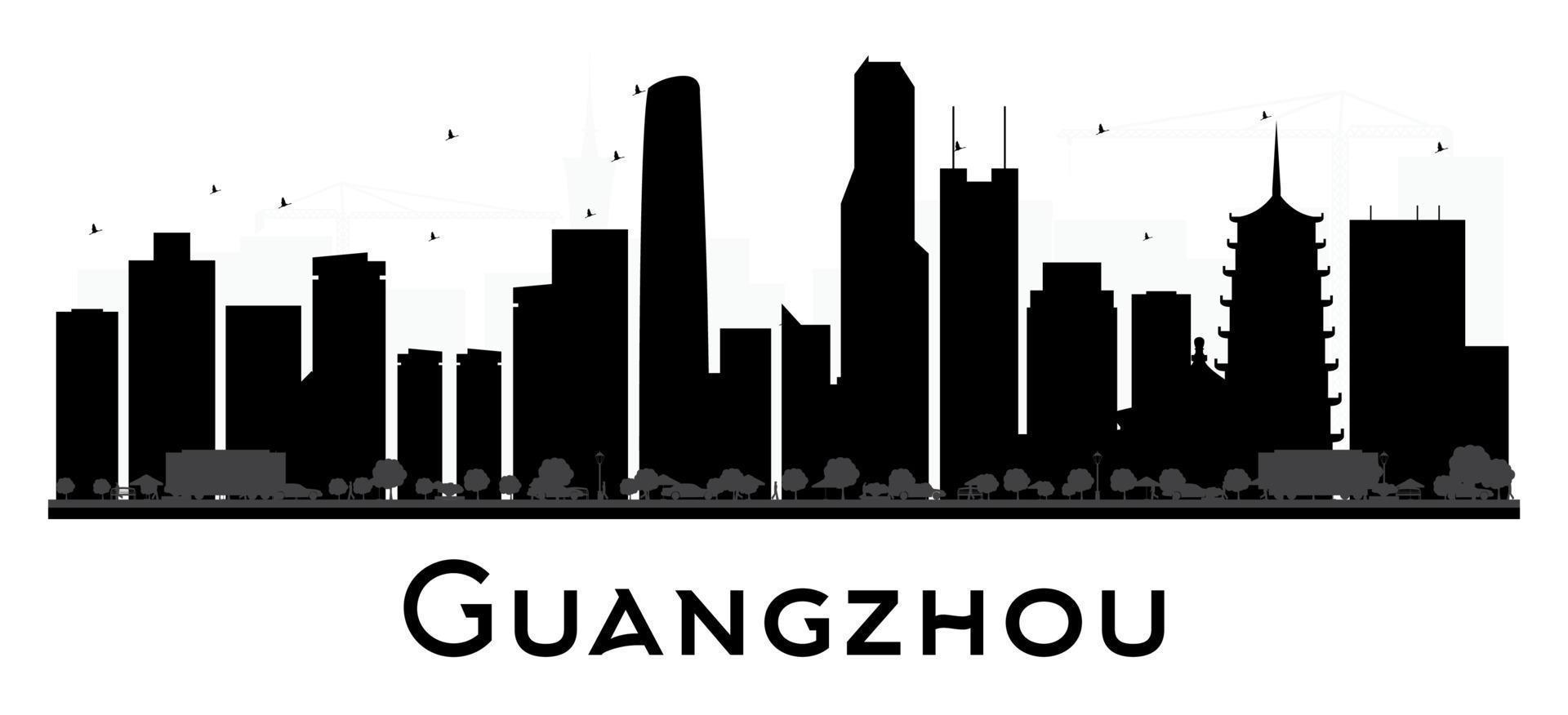 guangzhou stad skyline zwart-wit silhouet. vector