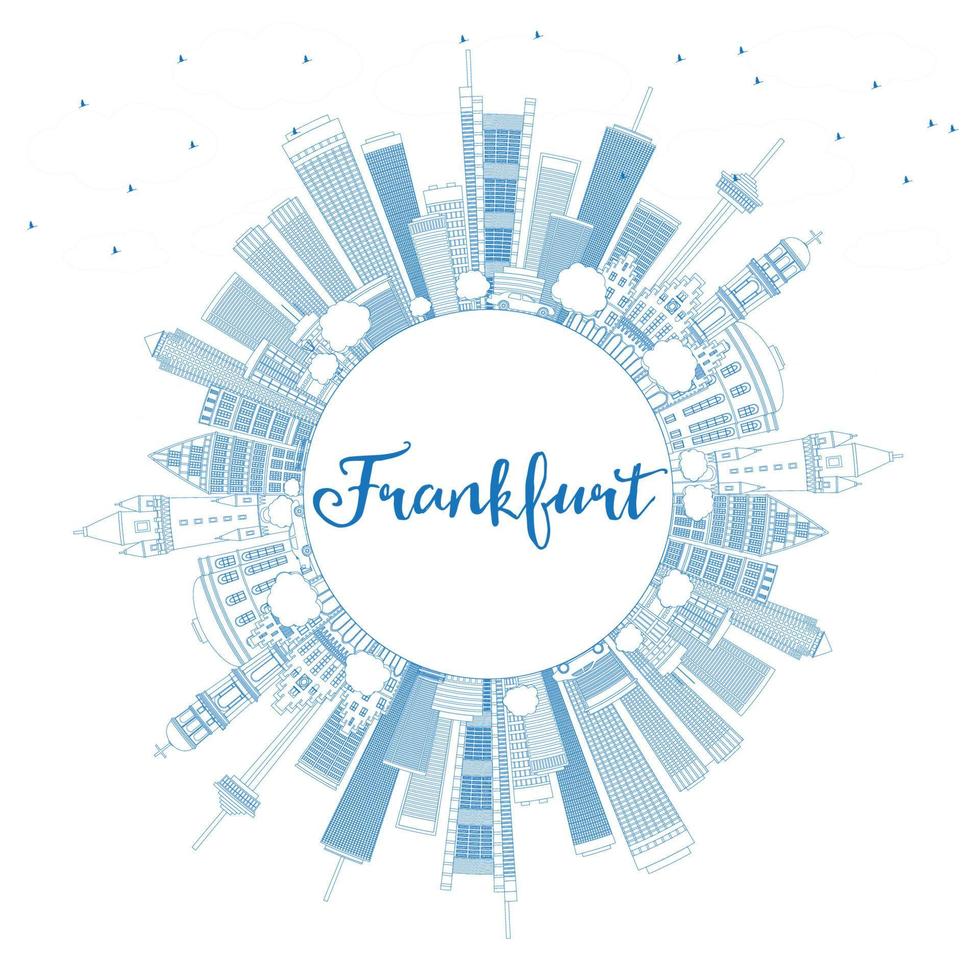 schets de skyline van frankfurt met blauwe gebouwen en kopieer ruimte. vector