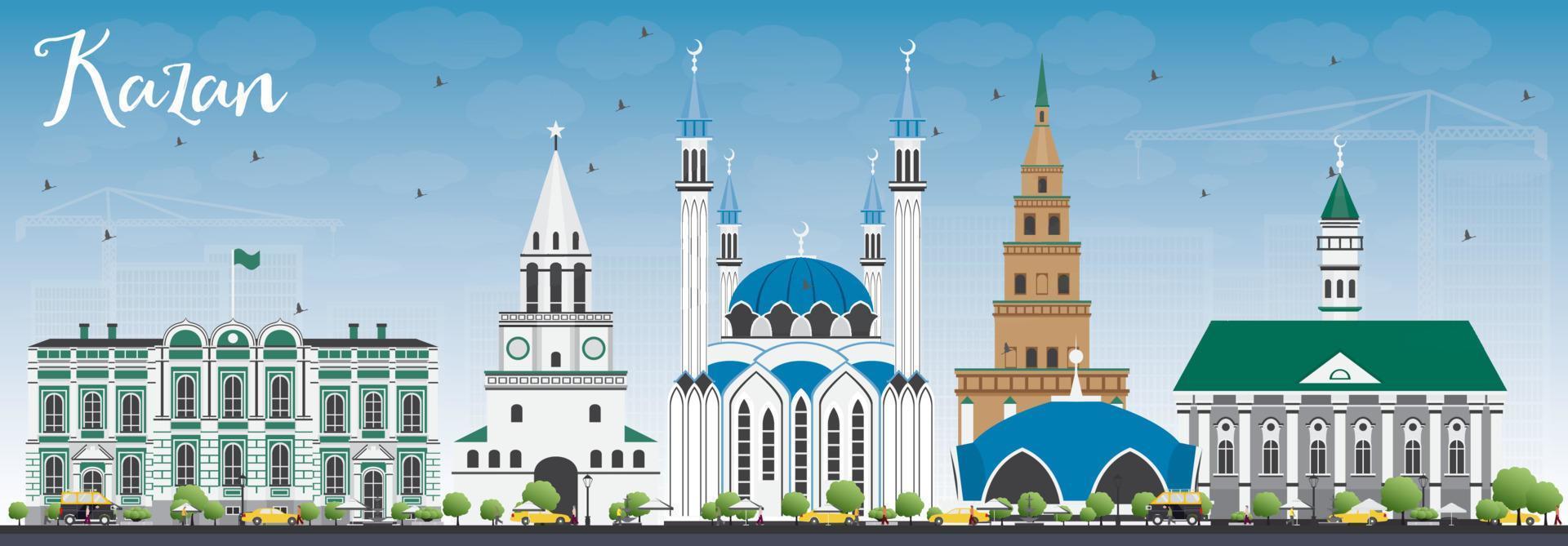 Kazan skyline met grijze gebouwen en blauwe lucht. vector