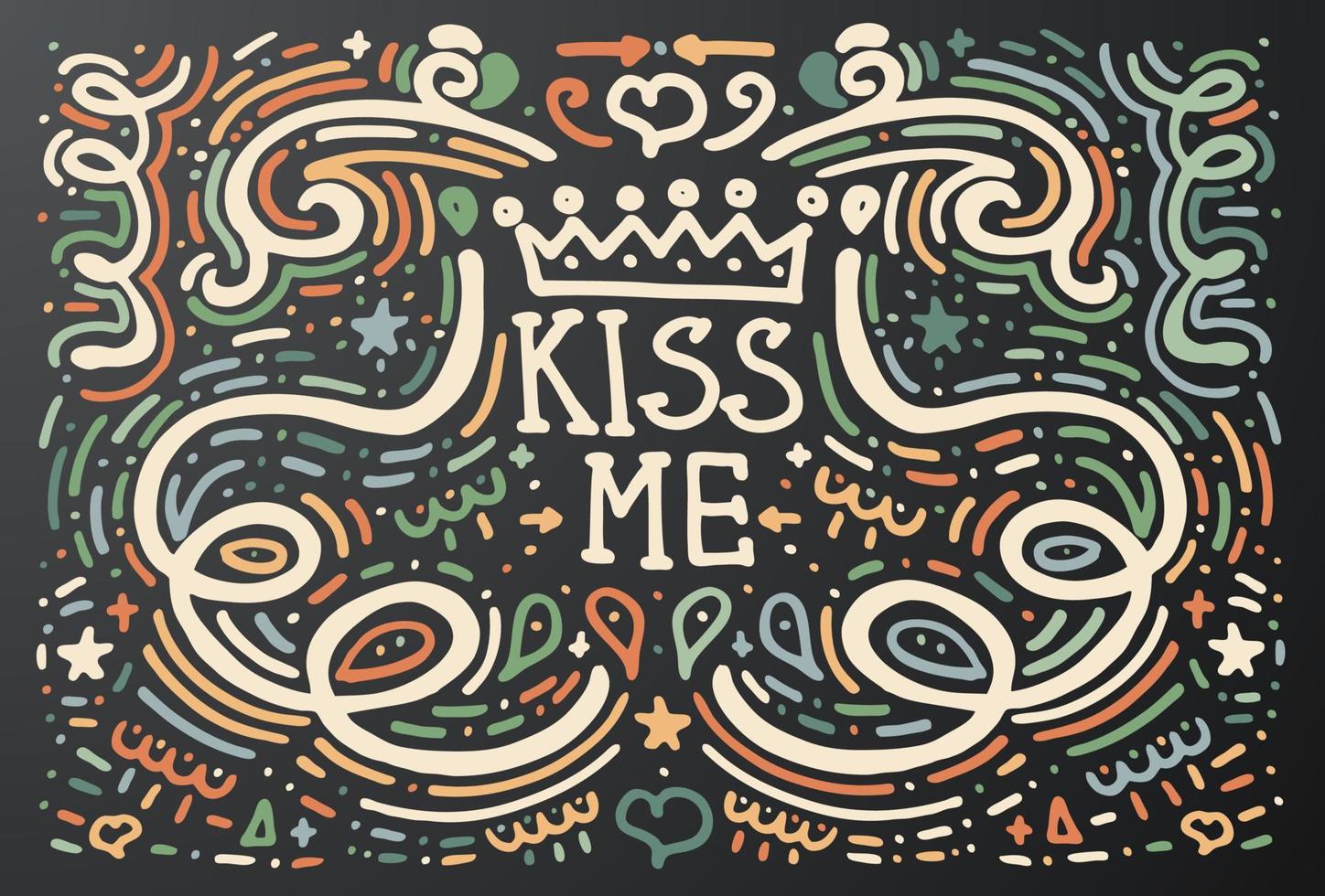 kus me. hand getekende vintage print met krullend ornament. vector