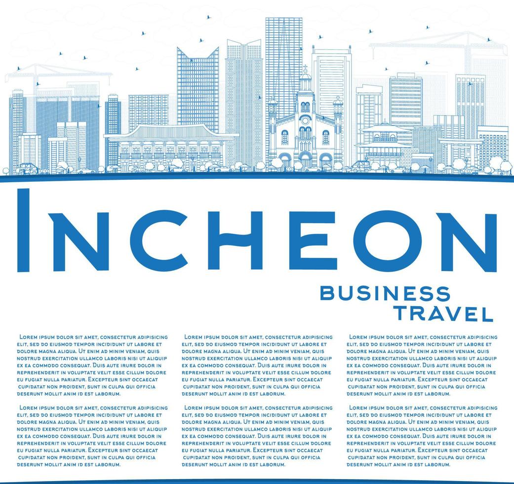 schets incheon skyline met blauwe gebouwen en kopieer ruimte. vector