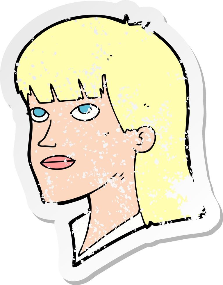 retro noodlijdende sticker van een cartoon serieuze vrouw vector