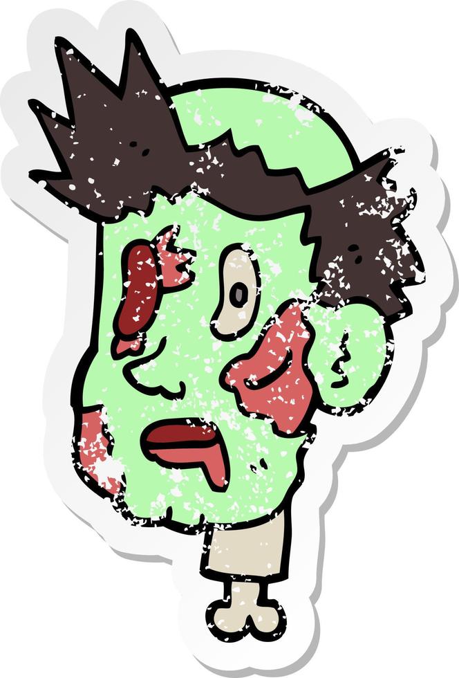 verontruste sticker van een cartoon zombie hoofd vector