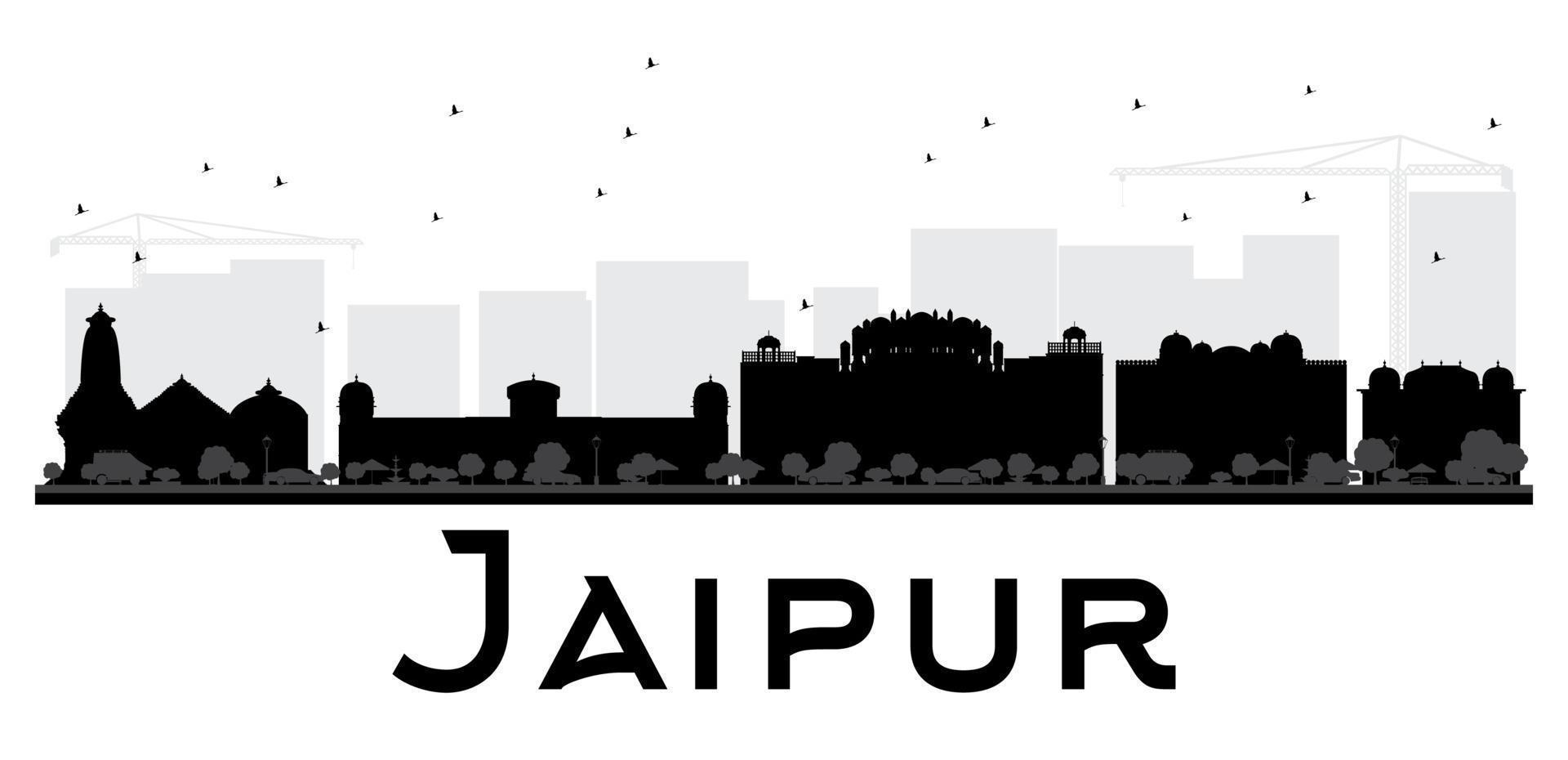 jaipur stad skyline zwart-wit silhouet. vector