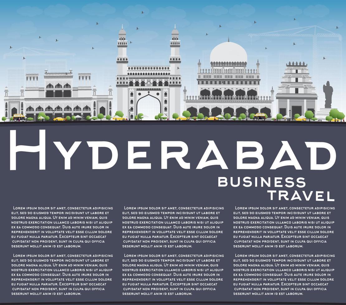 hyderabad skyline met grijze oriëntatiepunten, blauwe lucht en kopieer ruimte. vector