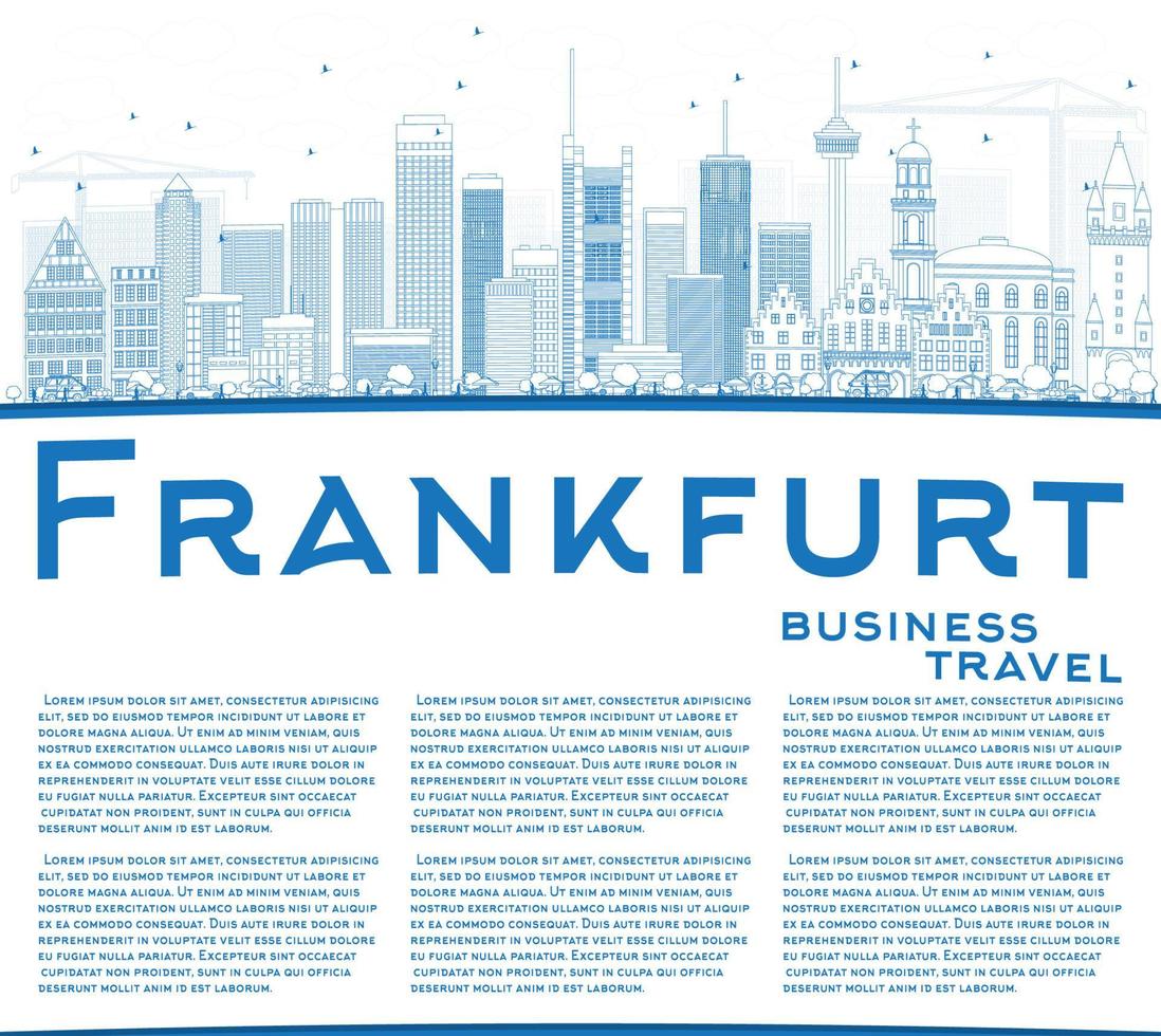schets de skyline van frankfurt met blauwe gebouwen en kopieer ruimte. vector