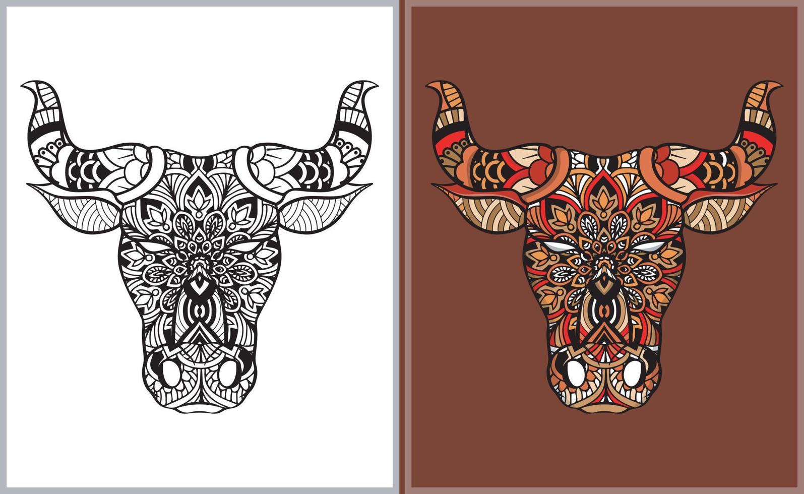 kleurrijke stier hoofd doodle kunst. stier kleurplaat vector