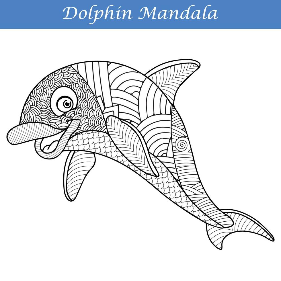 dolfijn vintage decoratieve elementen met mandala's. handgetekende dolfijn zentangle-stijl vector