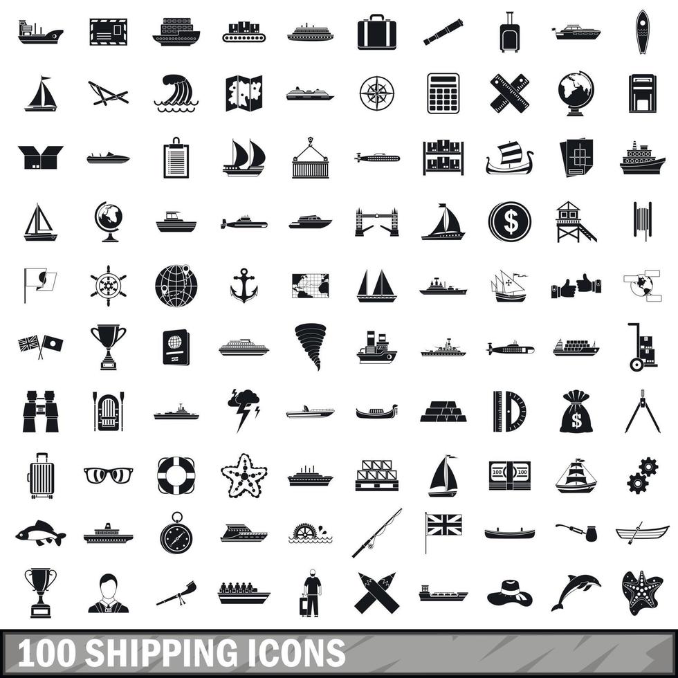 100 verzending iconen set, eenvoudige stijl vector