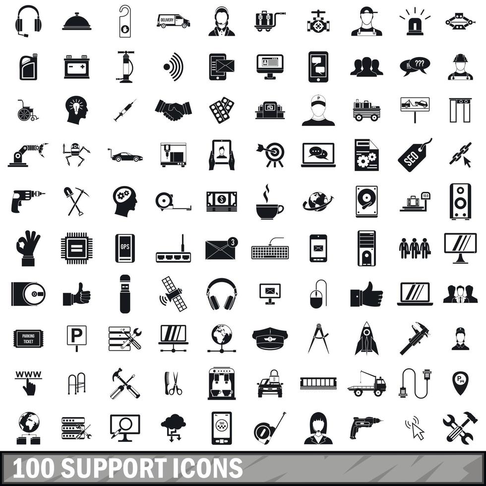 100 ondersteuning iconen set, eenvoudige stijl vector