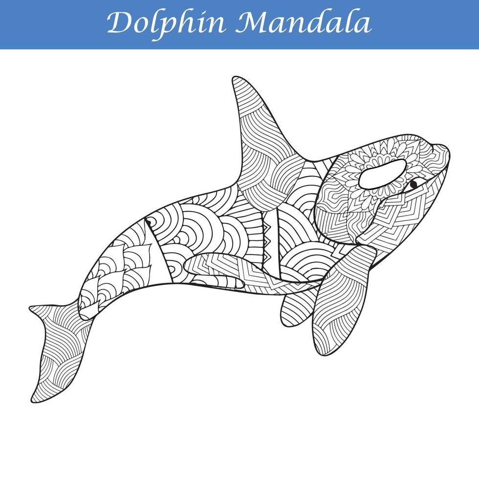 dolfijn vintage decoratieve elementen met mandala's. handgetekende dolfijn zentangle-stijl vector