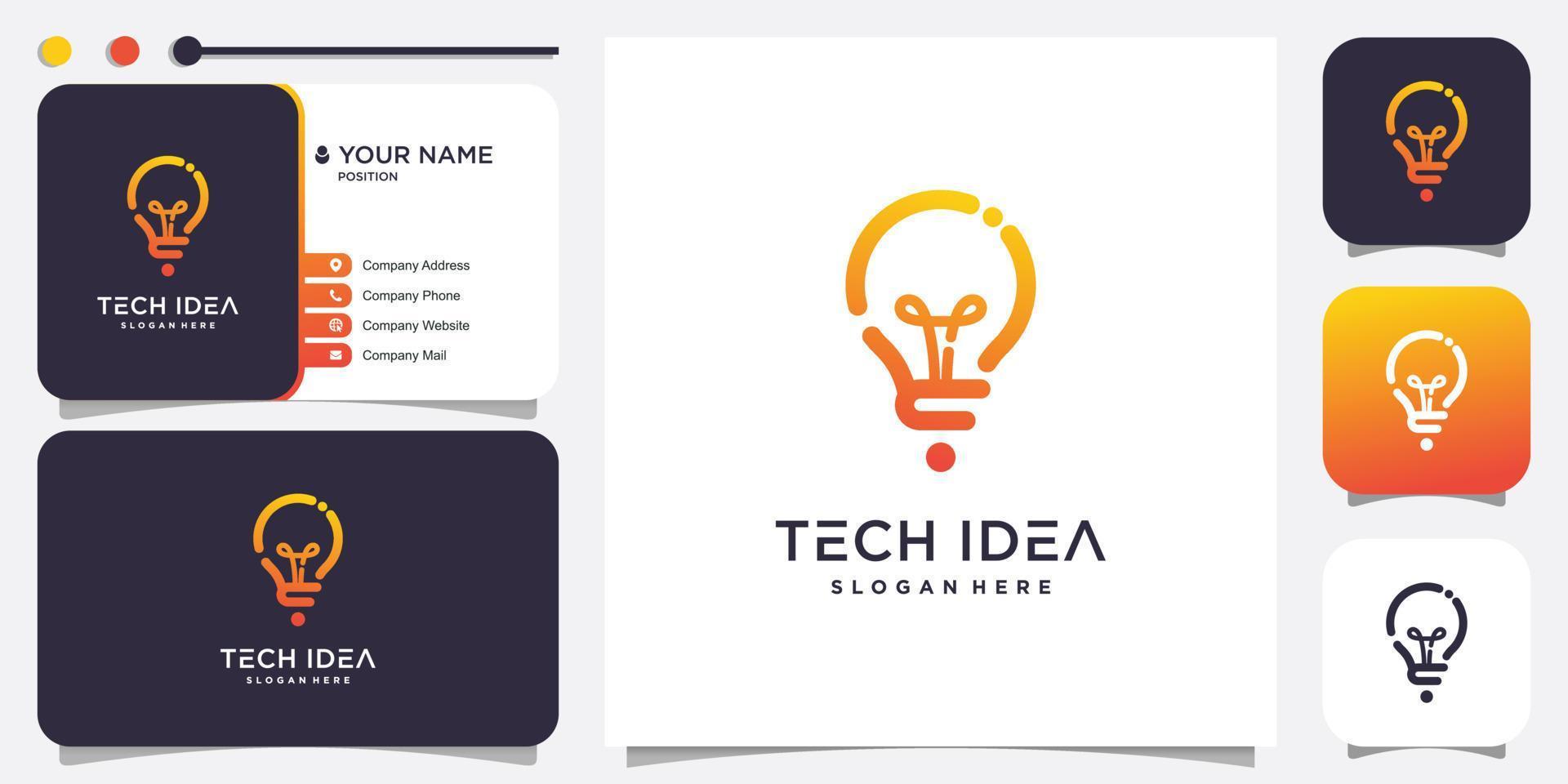 technologie logo met creatieve lamp idee concept premium vector