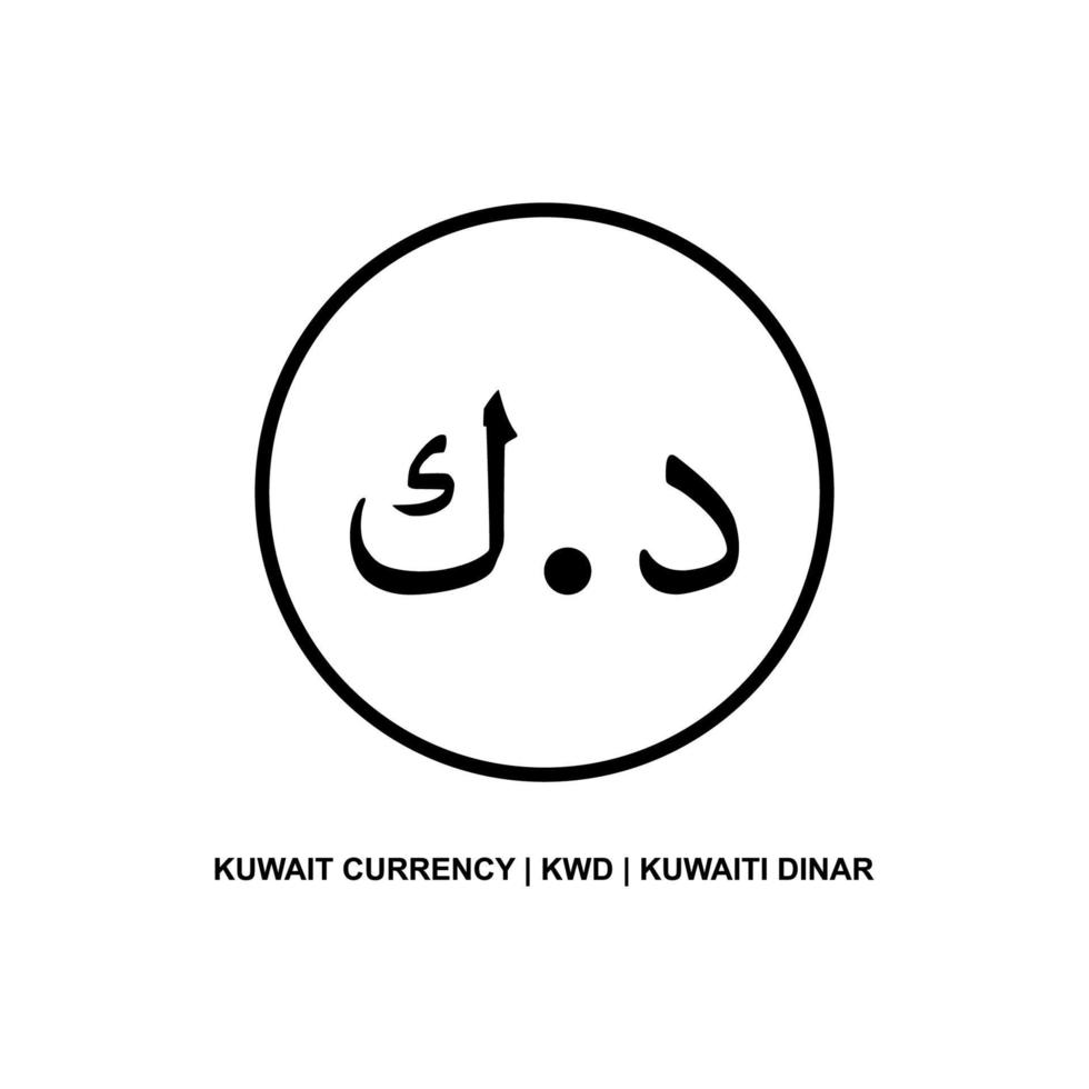 Koeweit valutapictogram symbool met iso-code. Koeweitse dinar. iso-code kwd. vector illustratie