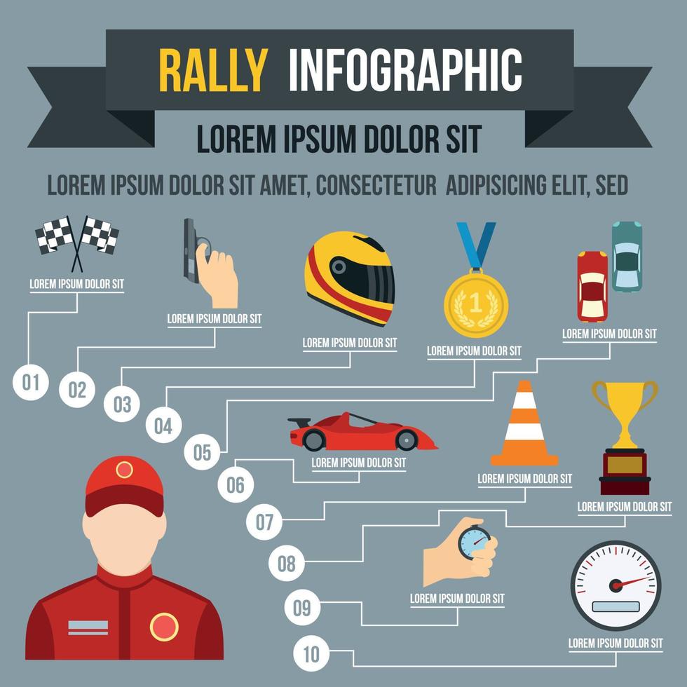 rally infographic, vlakke stijl vector