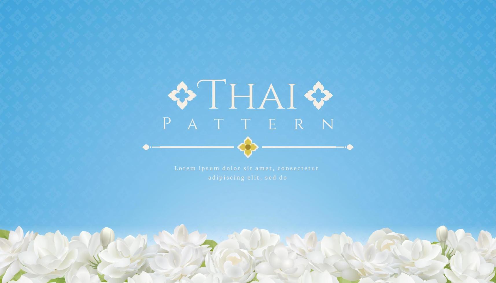 sjabloonachtergrond voor moederdag thailand en mooie jasmijnbloem met modern lijn thais patroon traditioneel concept vector