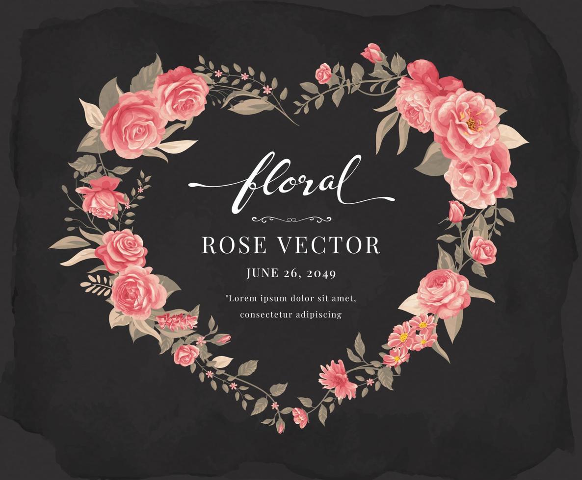 mooie roze bloem en botanisch blad hart vorm aquarel digitaal geschilderde illustratie voor liefde bruiloft Valentijnsdag of arrangement uitnodiging ontwerp wenskaart vector