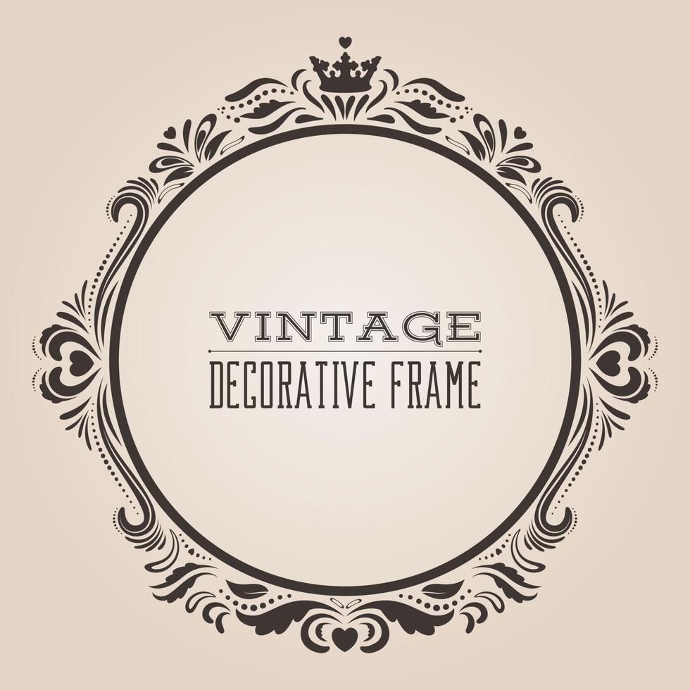 ronde vintage sierlijke grenskader, Victoriaanse en koninklijke barokke stijl decoratief ontwerp. elegante framevorm met hartjes en wervelingen voor logo, jubileum en huwelijksuitnodigingen. vectorillustratie. vector