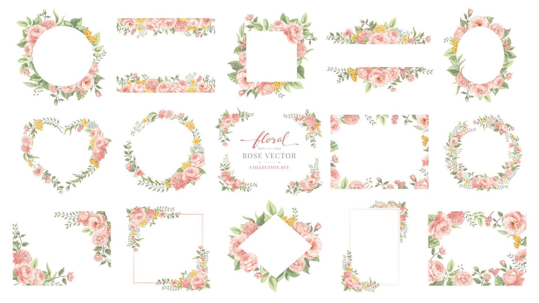 collectie set mooie roze bloem en botanisch blad digitale geschilderde illustratie voor liefde bruiloft Valentijnsdag of arrangement uitnodiging ontwerp wenskaart vector
