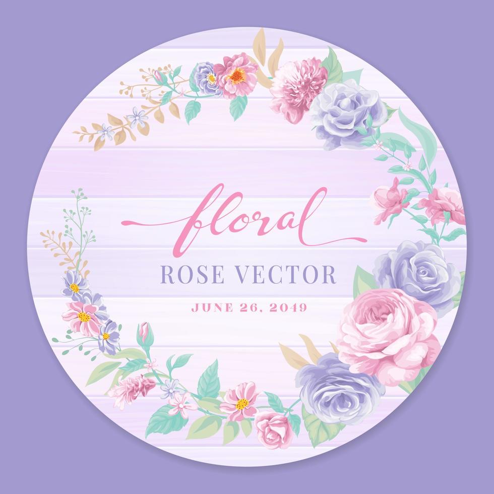 roze bloem en botanisch blad op houten label cirkel digitale geschilderde illustratie vector