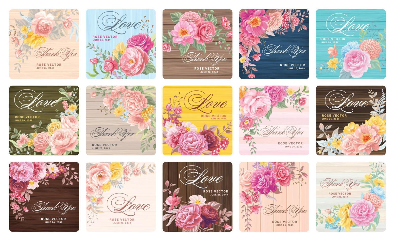 collectie set label mooie roze bloem en botanisch blad digitaal geschilderde illustratie voor liefde bruiloft valentijnsdag of arrangement uitnodiging ontwerp wenskaart vector