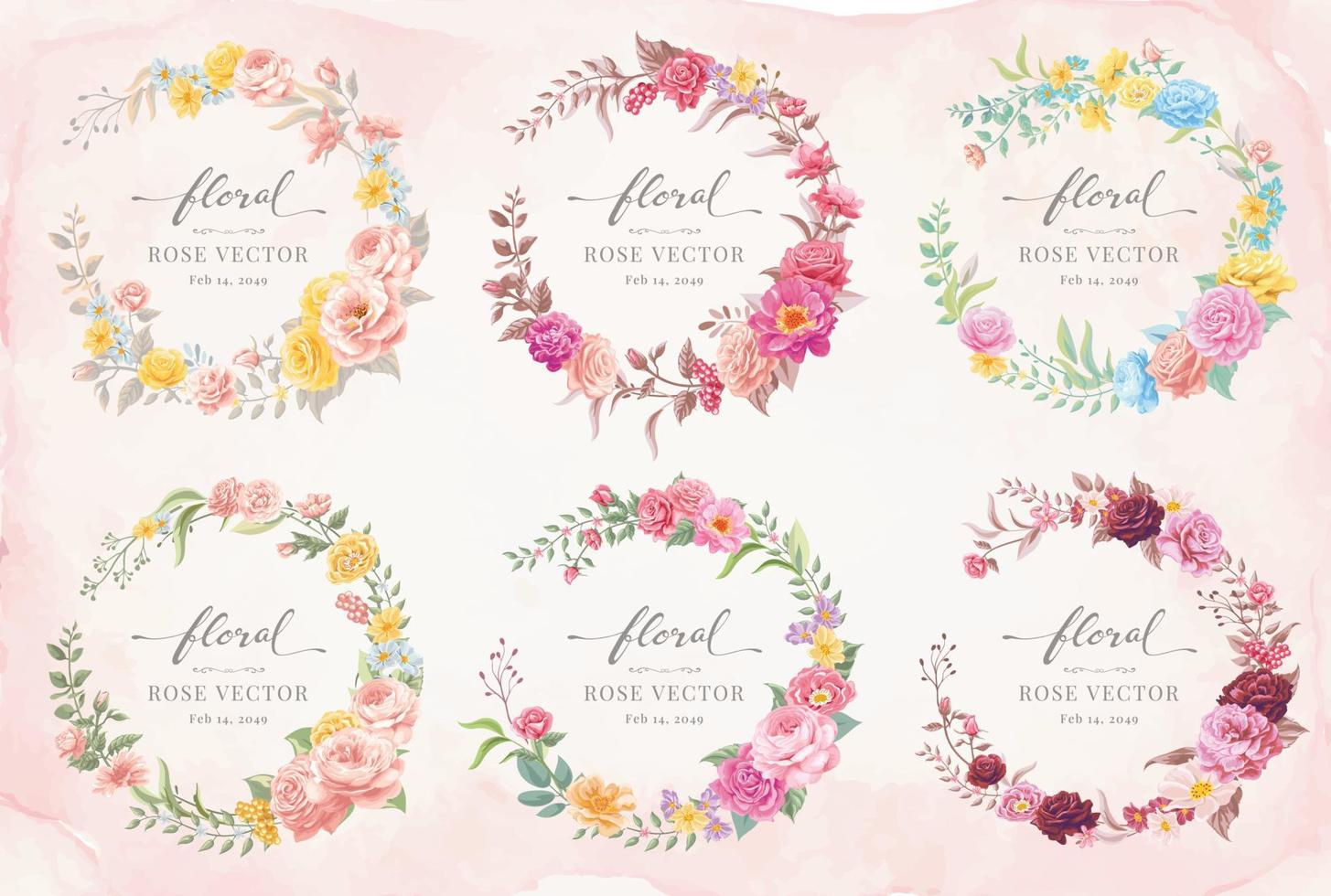 collectie set label mooie roze bloem en botanisch blad digitaal geschilderde illustratie voor liefde bruiloft valentijnsdag of arrangement uitnodiging ontwerp wenskaart vector
