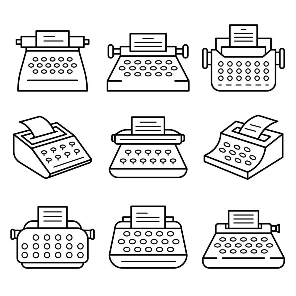 schrijfmachine pictogrammenset, Kaderstijl vector