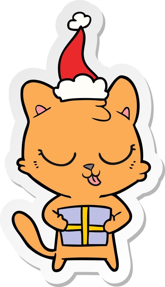 leuke stickercartoon van een kat met een kerstmuts vector