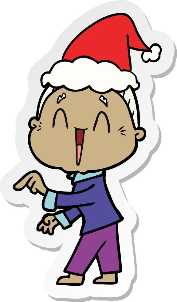 sticker cartoon van een gelukkige oude dame met een kerstmuts vector