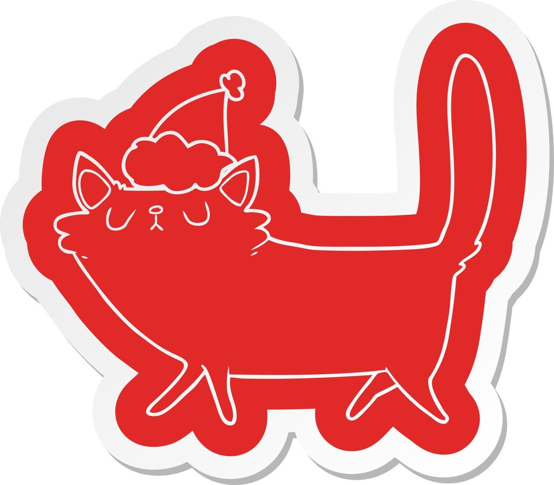 tekenfilmsticker van een zwarte kat met een kerstmuts vector