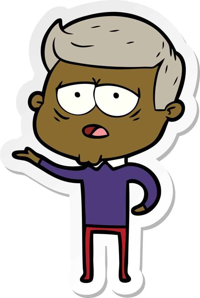 sticker van een cartoon vermoeide man vector