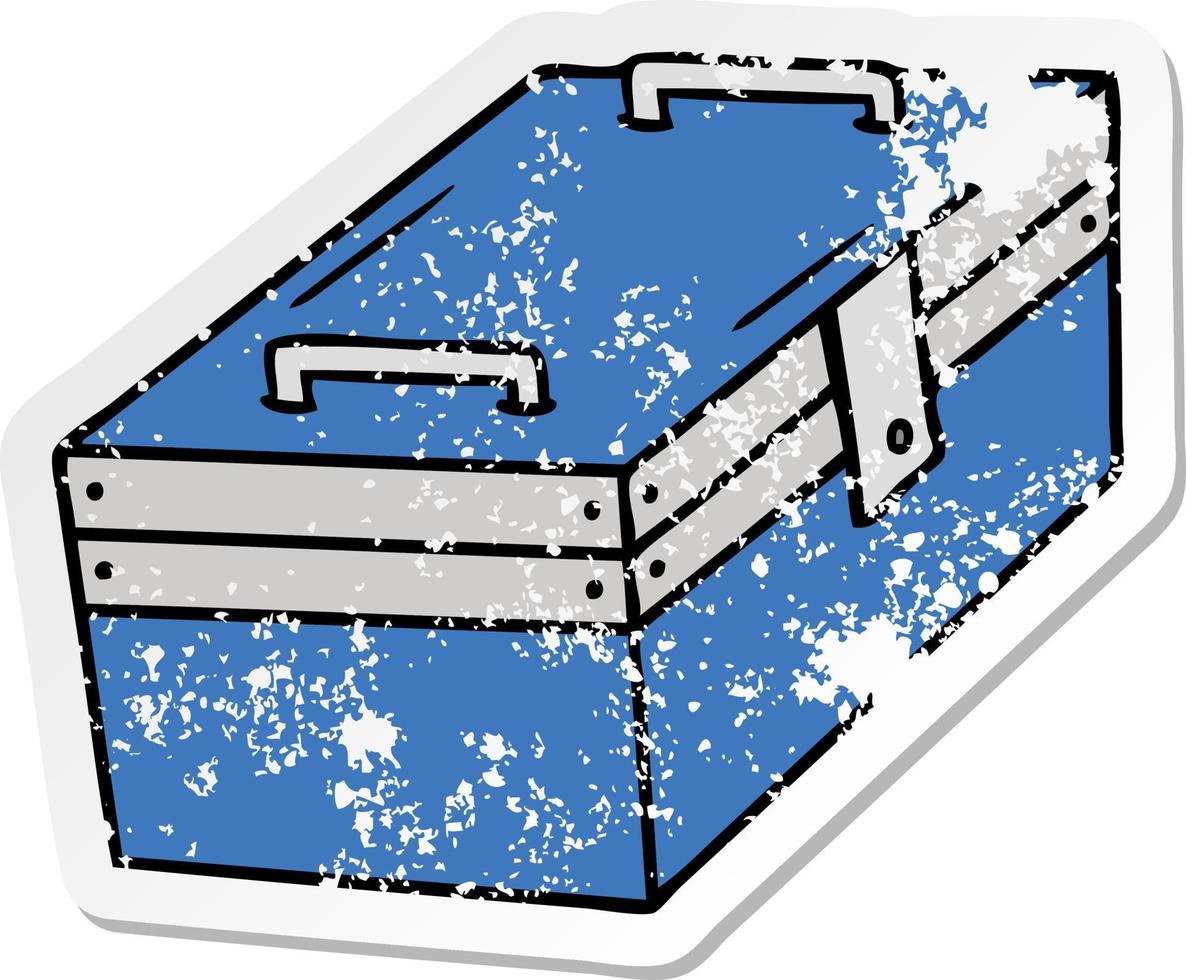 verontruste sticker cartoon doodle van een metalen gereedschapskist vector