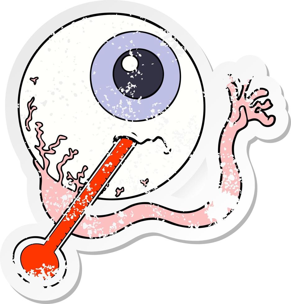 verontruste sticker van een cartoon zieke oogbol vector