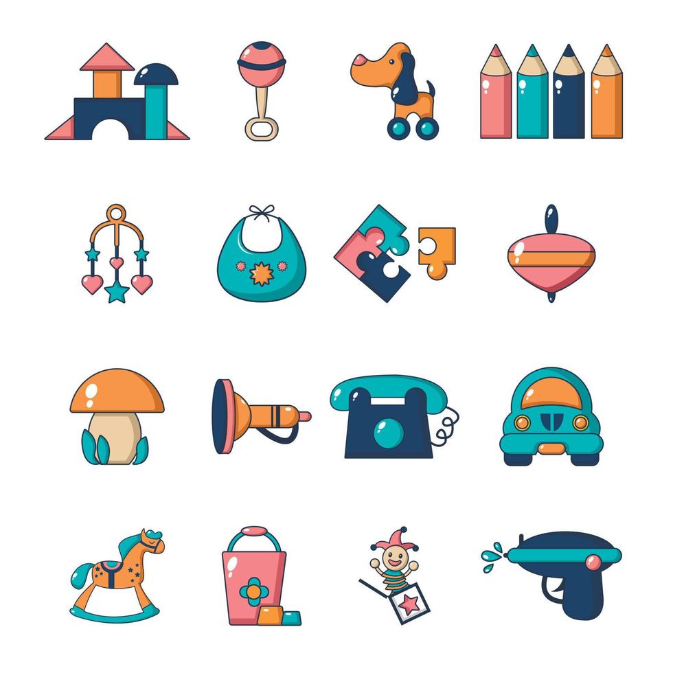 kleuterschool iconen set, cartoon stijl vector