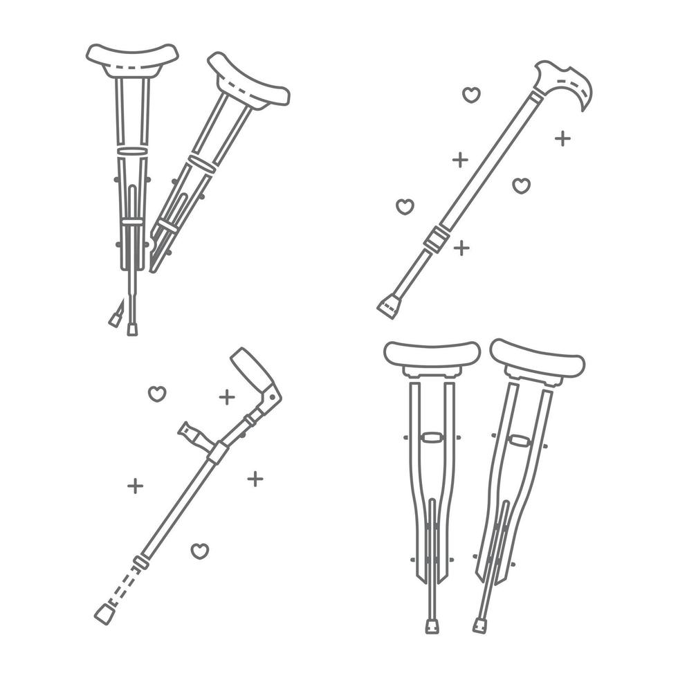 letsel krukken pictogrammenset, Kaderstijl vector