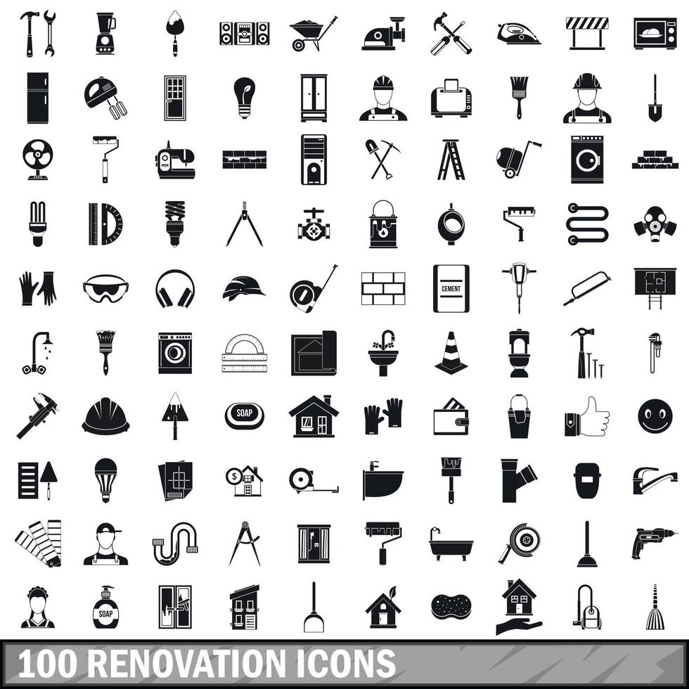 100 renovatiepictogrammen in eenvoudige stijl vector