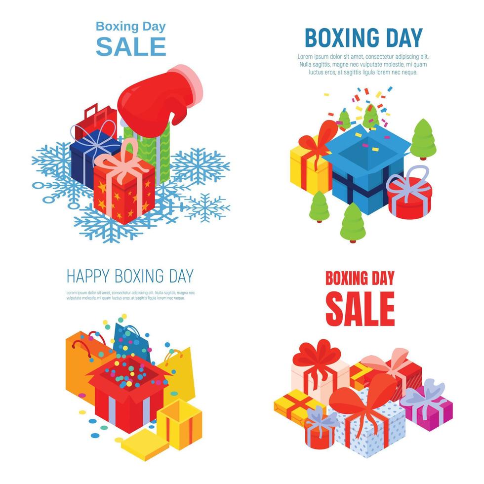 happy boxing day banner set, isometrische stijl vector